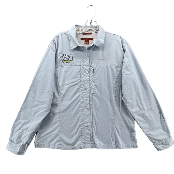 Simms Shirt Women's Large Gray Blackfoot Angler Ovando Montana Outdoor‎ Workwear - Picture 1 of 13